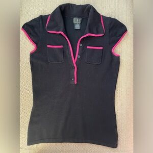 INC - Black Cap Sleeve Knit Top with Pink Piping Size S